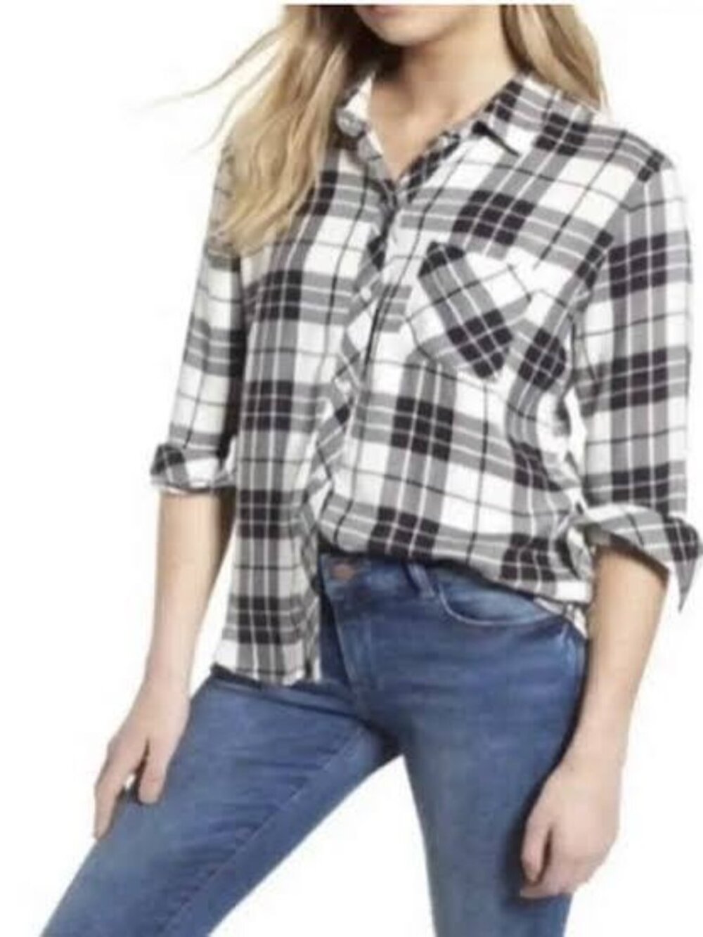 Rails Hunter Rayon Black and White Plaid Button Up Shirt Size Small